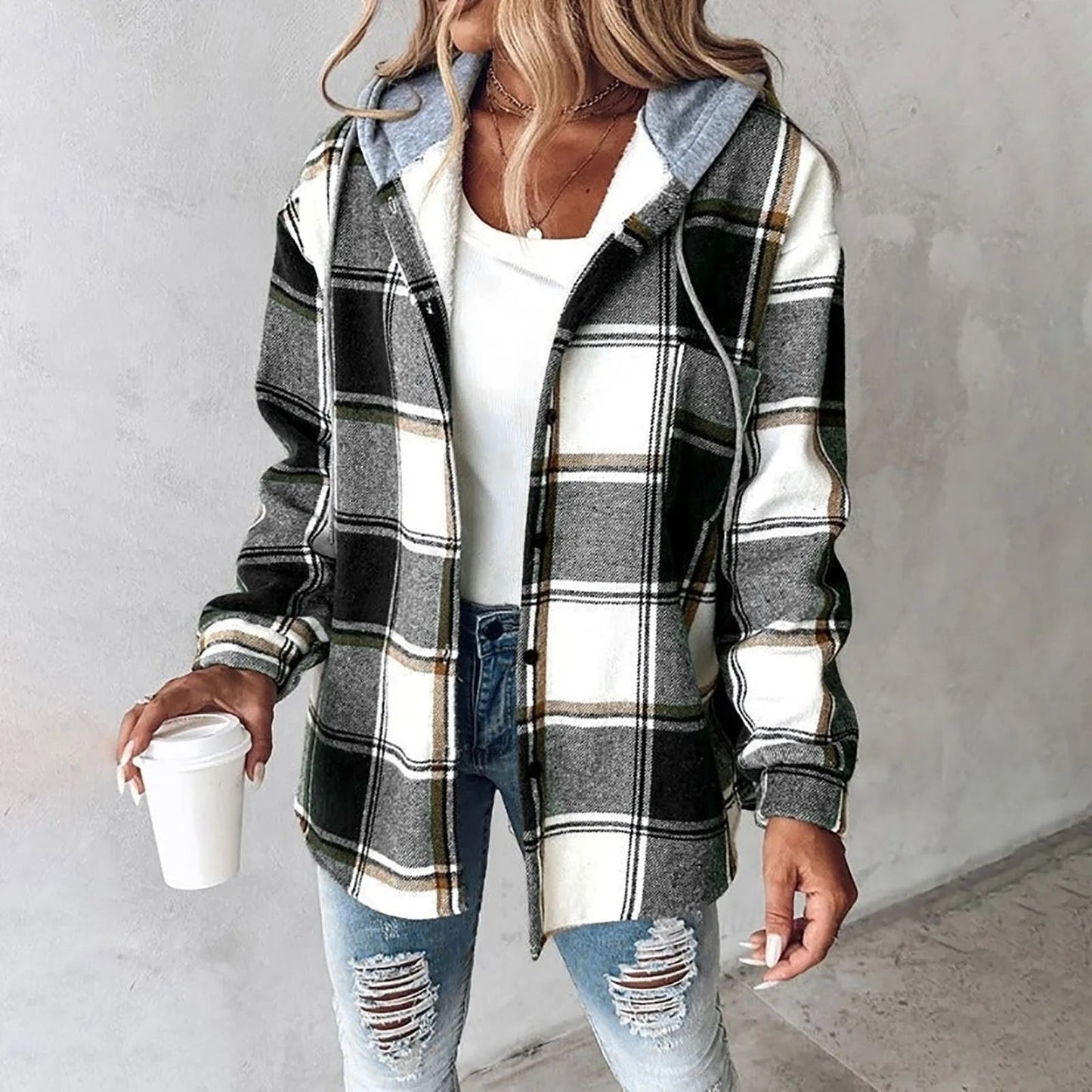 TESS | CHECK HOODED JACKET