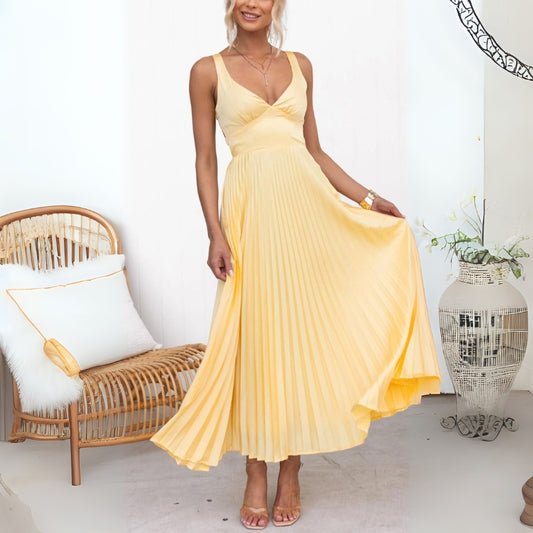 MIRANDA | PLEATED V-NECK DRESS
