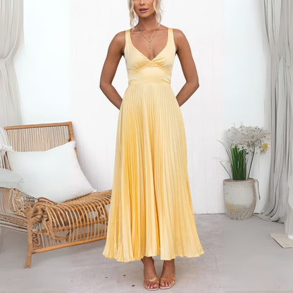 MIRANDA | PLEATED V-NECK DRESS