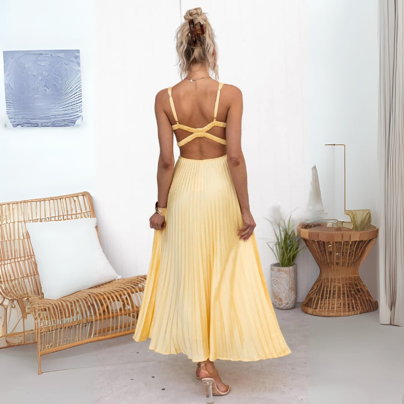 MIRANDA | PLEATED V-NECK DRESS
