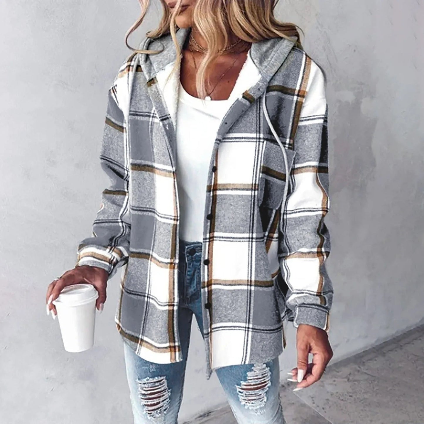 TESS | CHECK HOODED JACKET