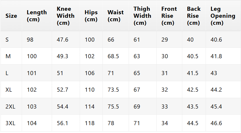 Size chart