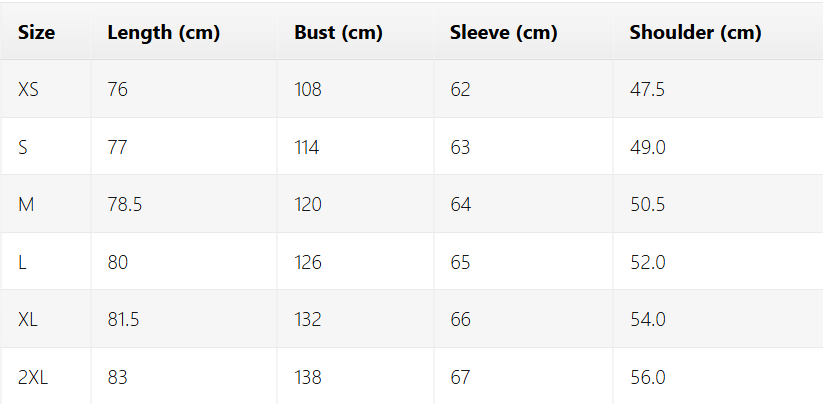 Size chart