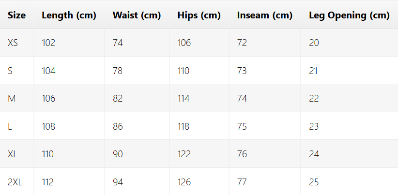 Size chart