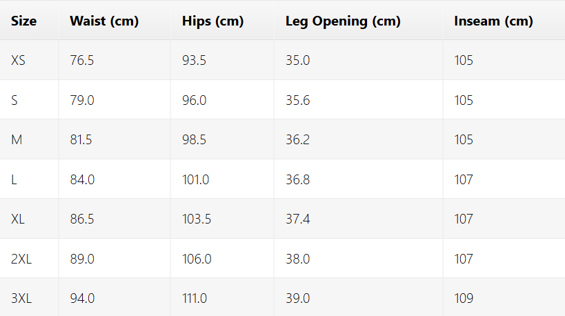 Size chart