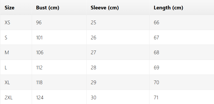 Size chart