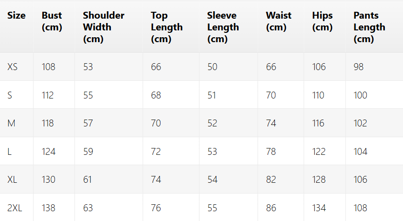 Size chart