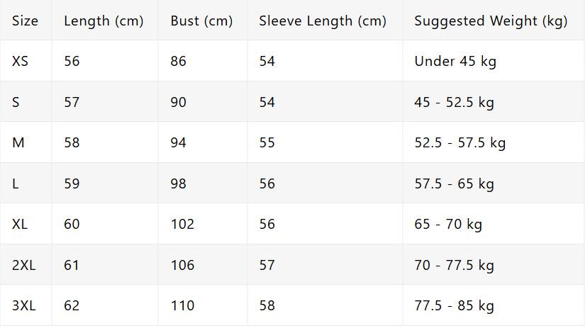 Size chart