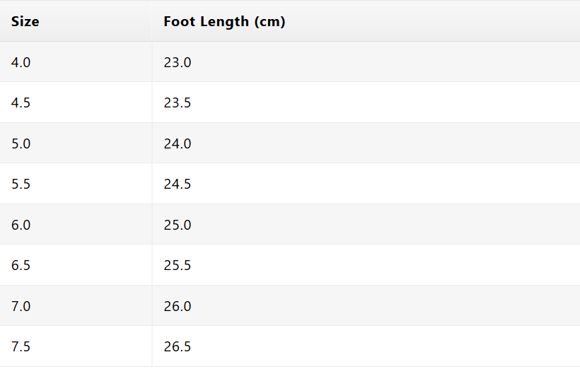 Size chart