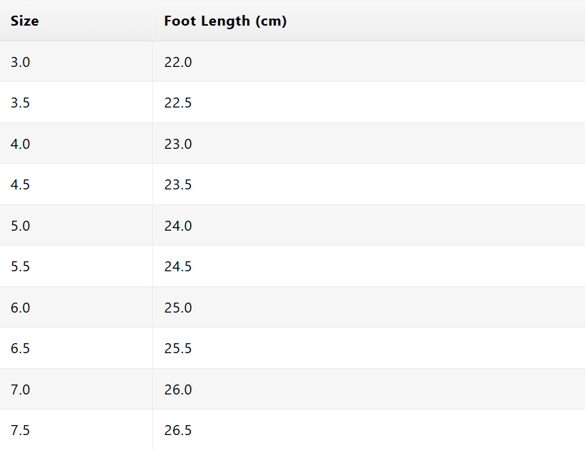 Size chart